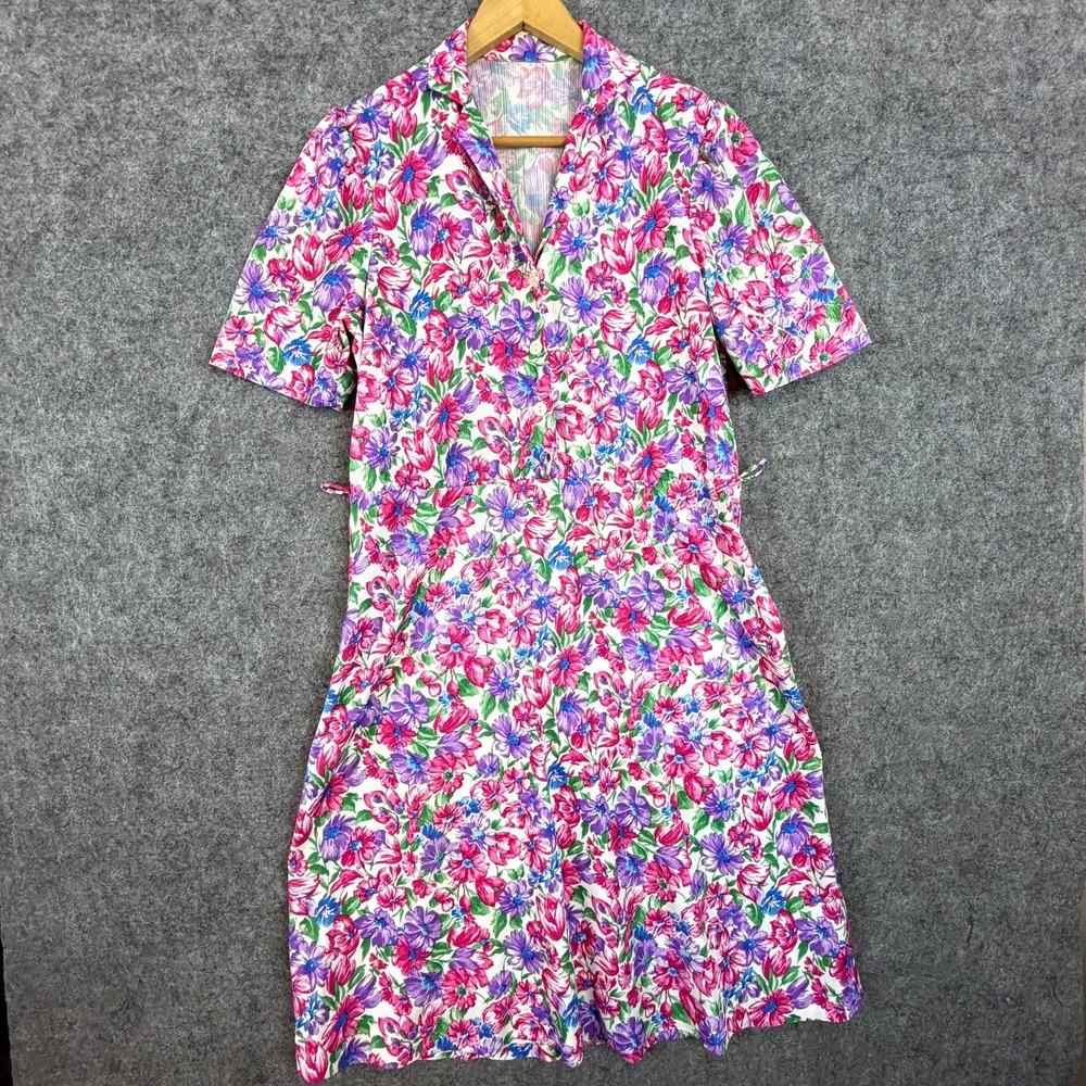 Vintage Amari House Dress Women 14 Pink Floral Romantic Bohemian Cottagecore